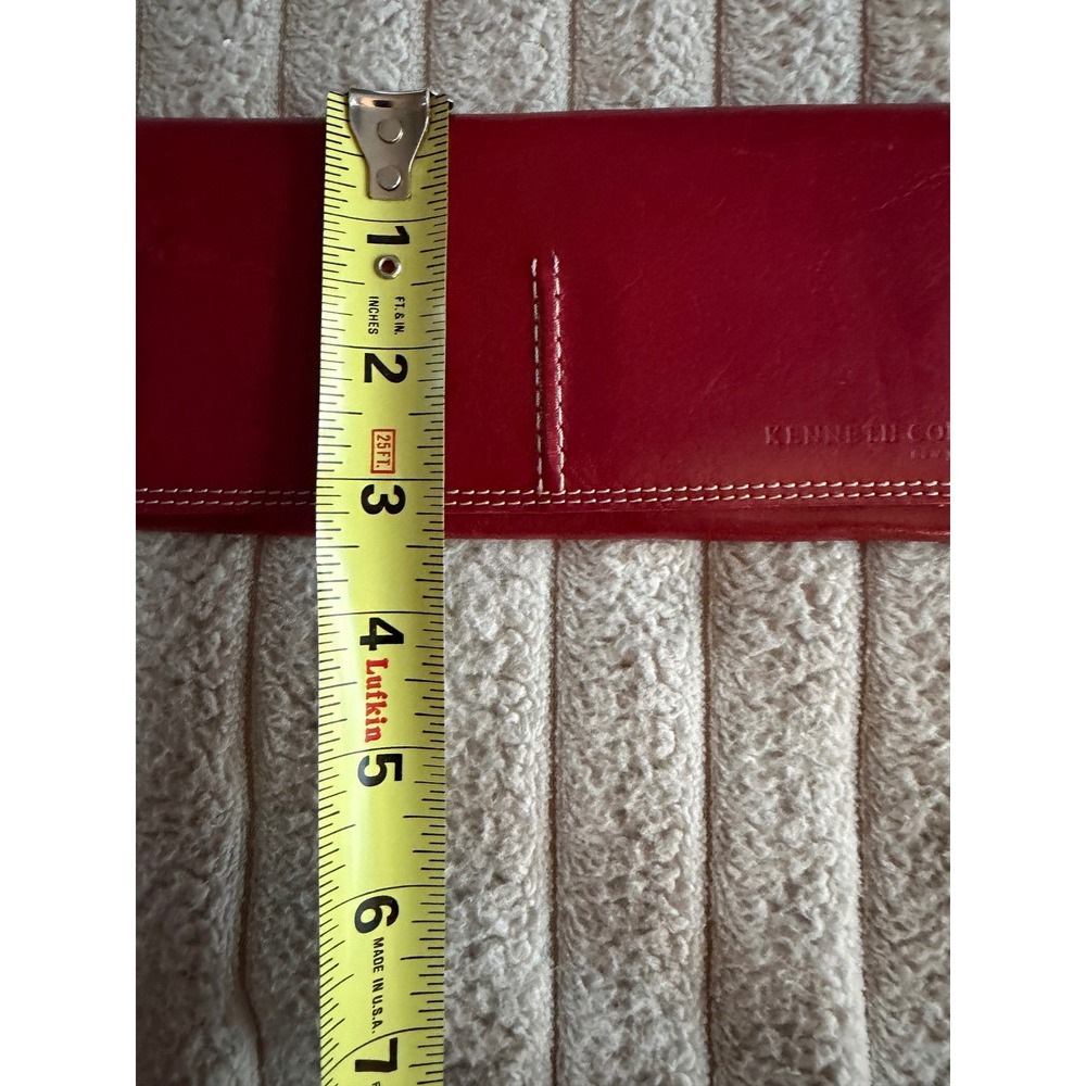 Kenneth Cole New York Red Leather Continental Trifold Wallet White Stitching - Picture 8 of 10
